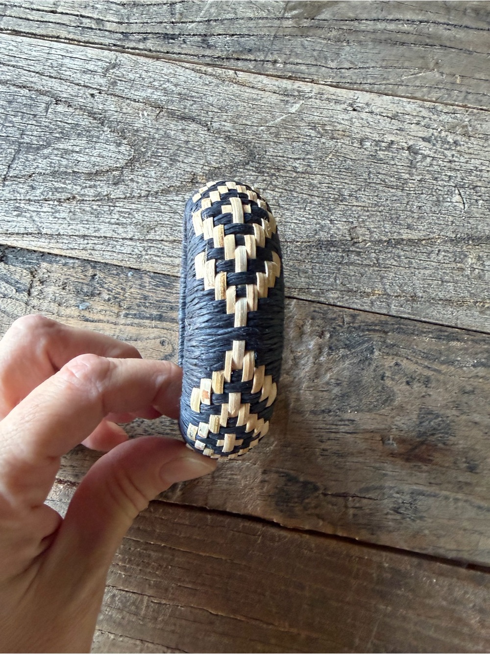 Handwoven Black and Natural Bangle Bracelet